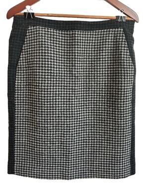 J Crew Pencil Skirt, Gray & Black, Bold Houndstooth Wool, Lined, Sz 8 Preppy